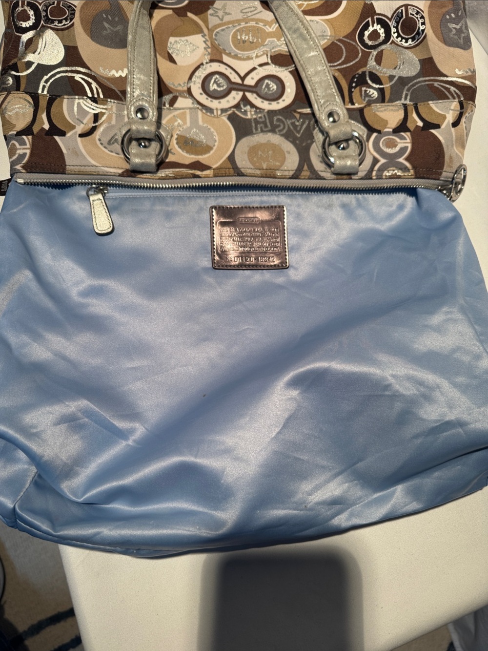 Coach Poppy Neutral Multi-Pattern Tote in Taupe, Brown and Cream - Picture 11 of 14